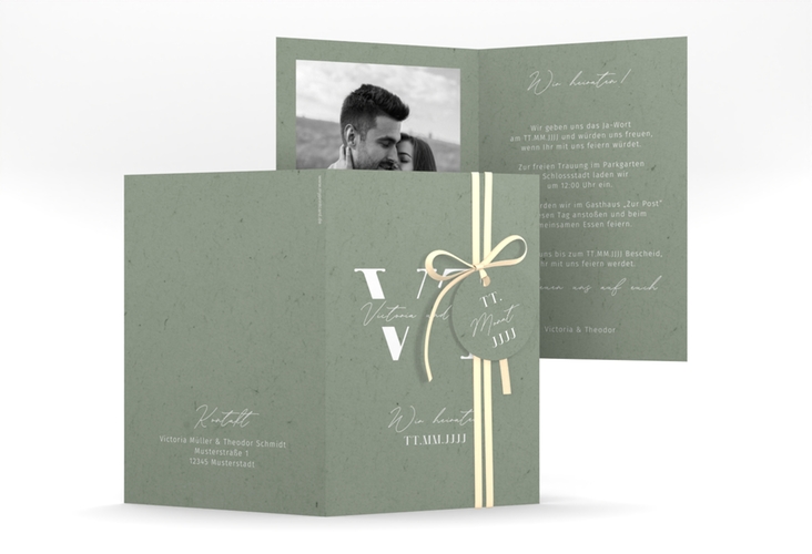 Einladungskarte Hochzeit Everlasting A6 Klappkarte hoch mit großen Initialen