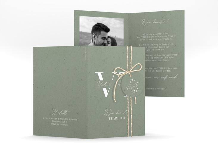 Einladungskarte Hochzeit Everlasting A6 Klappkarte hoch mit großen Initialen