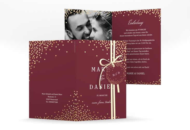 Einladungskarte Hochzeit Glitter A6 Klappkarte hoch rot hochglanz