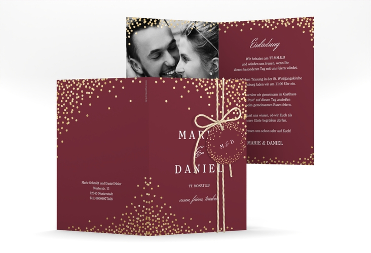 Einladungskarte Hochzeit Glitter A6 Klappkarte hoch rot hochglanz