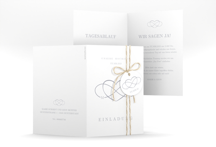Einladungskarte Hochzeit Infinity A6 Klappkarte hoch grau hochglanz