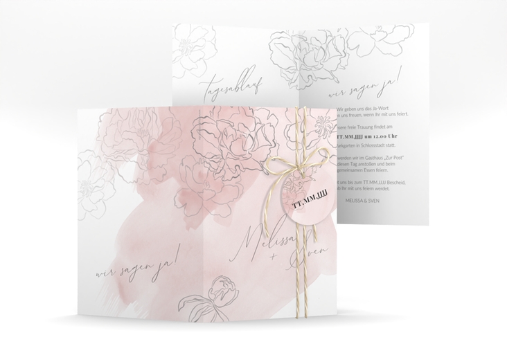 Einladungskarte Hochzeit Pfingstrosen A6 Klappkarte hoch rosa