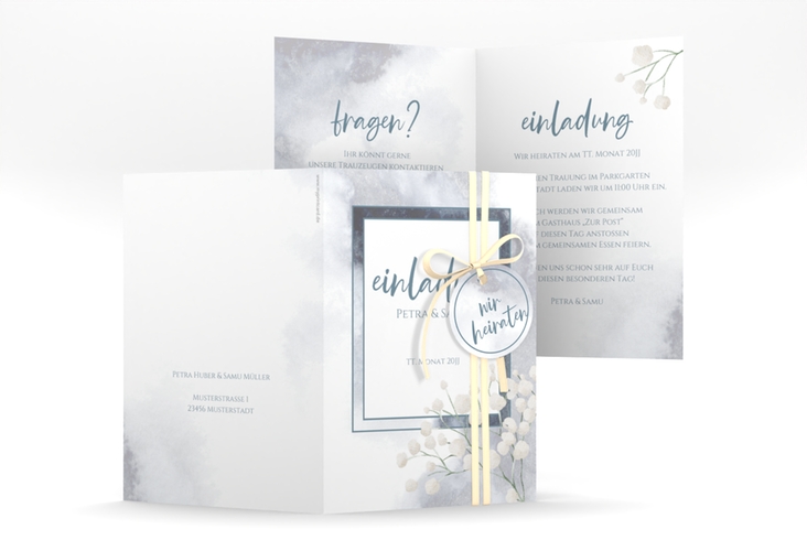 Einladungskarte Hochzeit Winter A6 Klappkarte hoch mit Schleierkraut