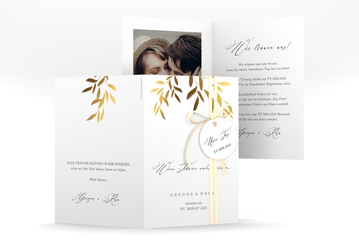 Einladungskarte Hochzeit Demure A6 Klappkarte hoch weiss hochglanz