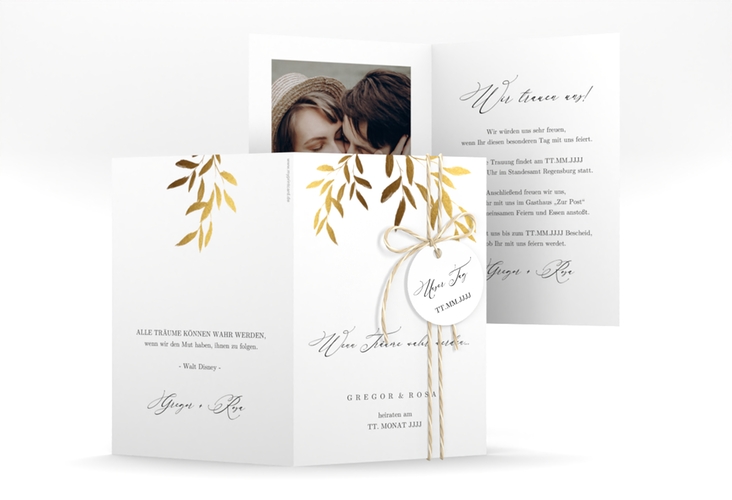 Einladungskarte Hochzeit Demure A6 Klappkarte hoch weiss hochglanz