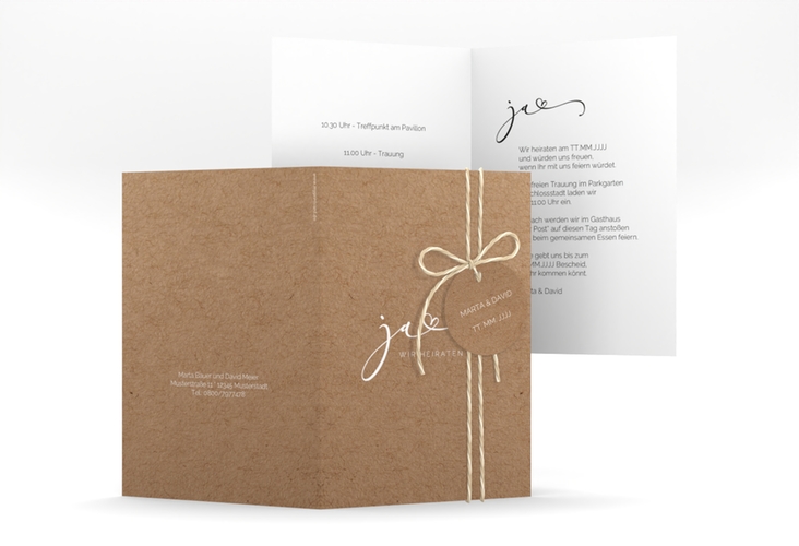 Hochzeitseinladung Jawort A6 Klappkarte hoch modern minimalistisch mit veredelter Aufschrift