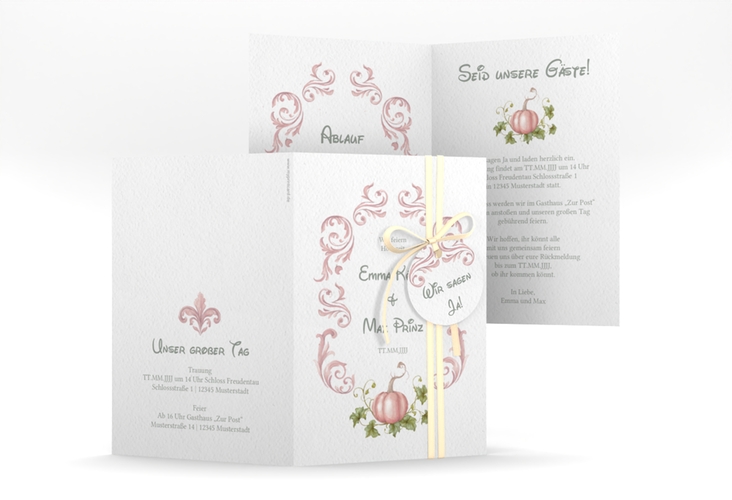 Einladungskarte Hochzeit Märchenhaft A6 Klappkarte hoch rosa