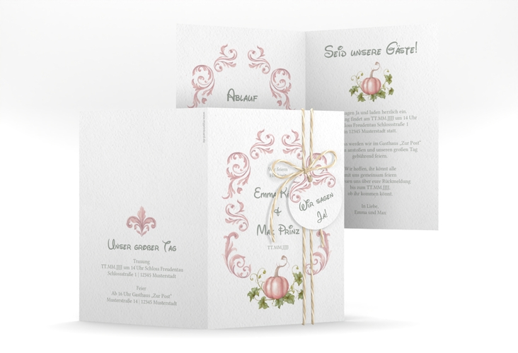 Einladungskarte Hochzeit Märchenhaft A6 Klappkarte hoch rosa
