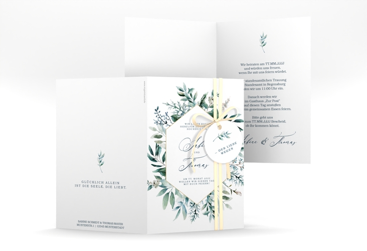 Einladungskarte Hochzeit Lumiere A6 Klappkarte hoch weiss hochglanz