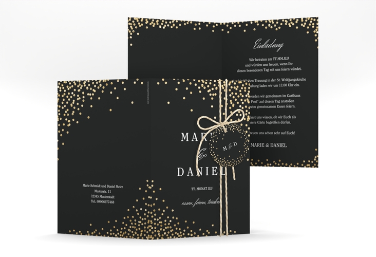 Einladungskarte Hochzeit Glitter A6 Klappkarte hoch schwarz hochglanz
