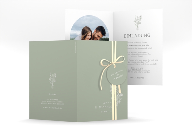 Einladungskarte Hochzeit Zarte Wildblumen A6 Klappkarte hoch gruen