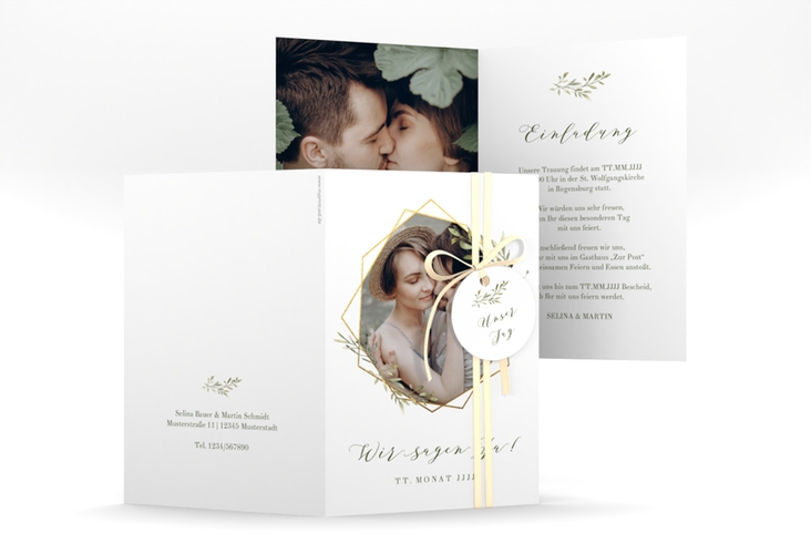 Einladungskarte Hochzeit Acacia A6 Klappkarte hoch weiss hochglanz