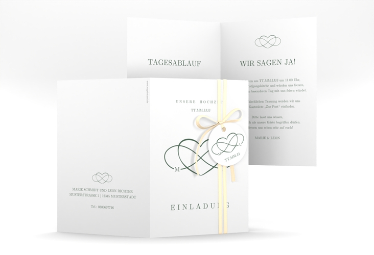 Einladungskarte Hochzeit Infinity A6 Klappkarte hoch gruen