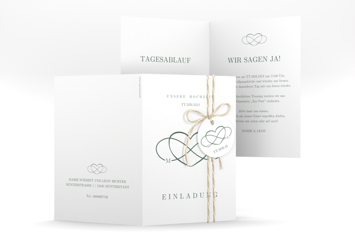 Einladungskarte Hochzeit Infinity A6 Klappkarte hoch gruen
