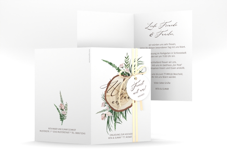 Einladungskarte Hochzeit Woodland A6 Klappkarte hoch weiss hochglanz