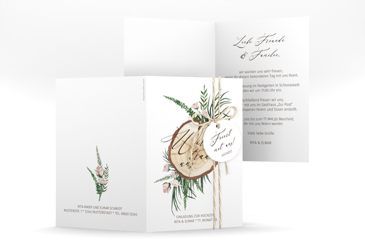 Einladungskarte Hochzeit Woodland A6 Klappkarte hoch weiss hochglanz