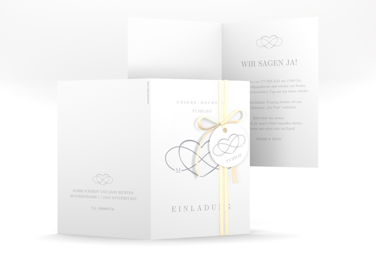 Einladungskarte Hochzeit Infinity A6 Klappkarte hoch grau