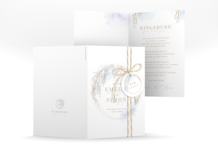 Einladungskarte Hochzeit Wisteria A6 Klappkarte hoch mit Blumenbogen aus Blauregen