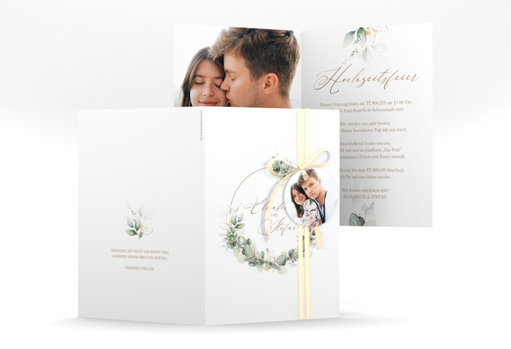 Einladungskarte Hochzeit Selvatica A6 Klappkarte hoch hochglanz mit Eukalyptus-Kranz
