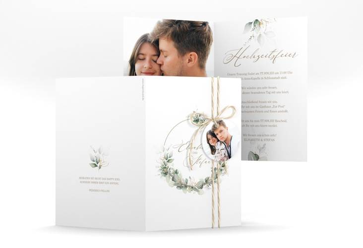Einladungskarte Hochzeit Selvatica A6 Klappkarte hoch hochglanz mit Eukalyptus-Kranz