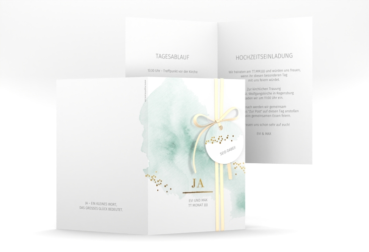 Einladungskarte Hochzeit Pastell A6 Klappkarte hoch mint