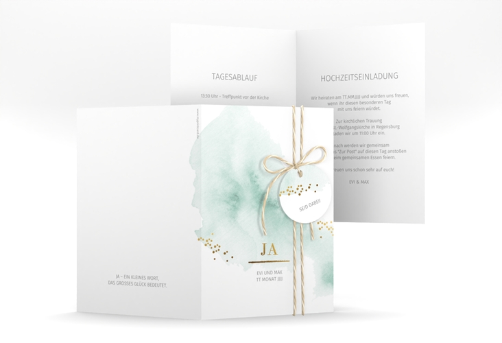 Einladungskarte Hochzeit Pastell A6 Klappkarte hoch mint