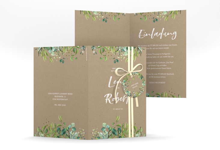Einladungskarte Hochzeit Natural A6 Klappkarte hoch Kraftpapier hochglanz