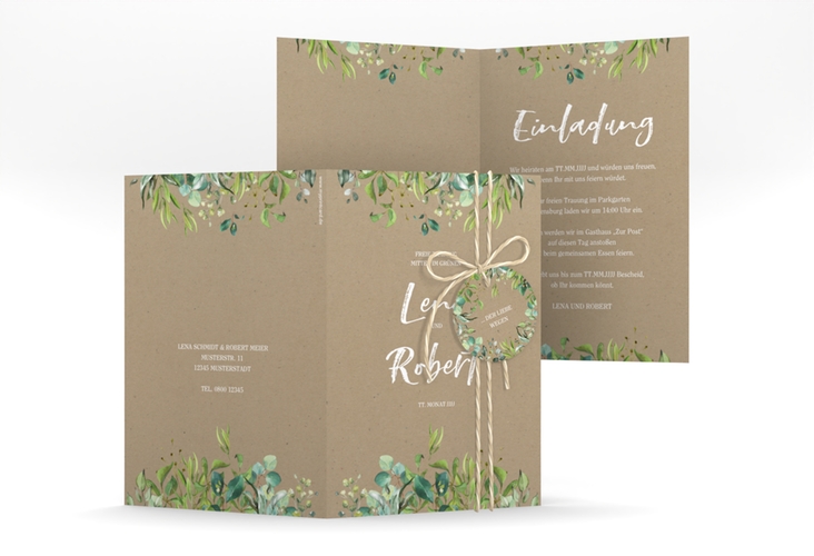 Einladungskarte Hochzeit Natural A6 Klappkarte hoch Kraftpapier hochglanz