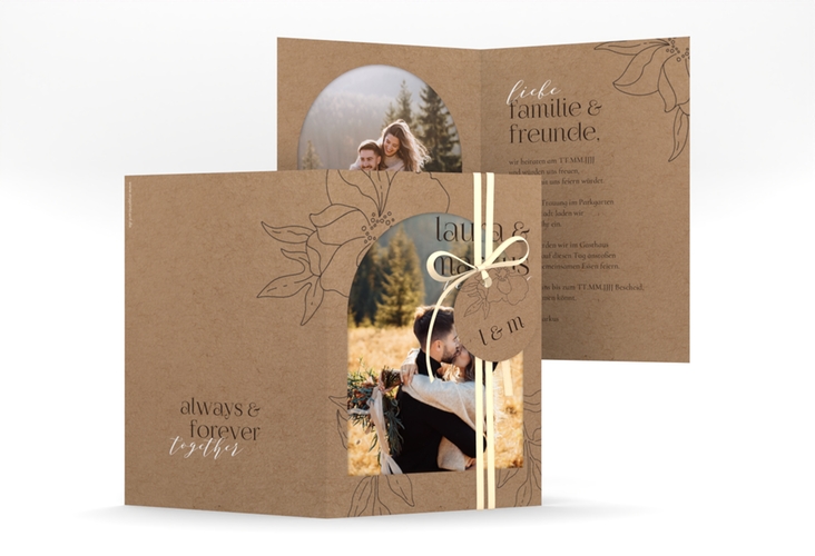 Hochzeitseinladung Alpenblume A6 Klappkarte hoch Kraftpapier hochglanz
