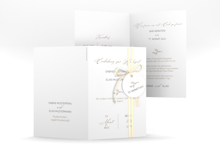 Einladungskarte Hochzeit Plain A6 Klappkarte hoch weiss hochglanz
