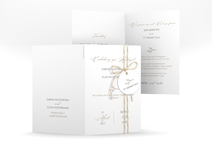 Einladungskarte Hochzeit Plain A6 Klappkarte hoch weiss hochglanz