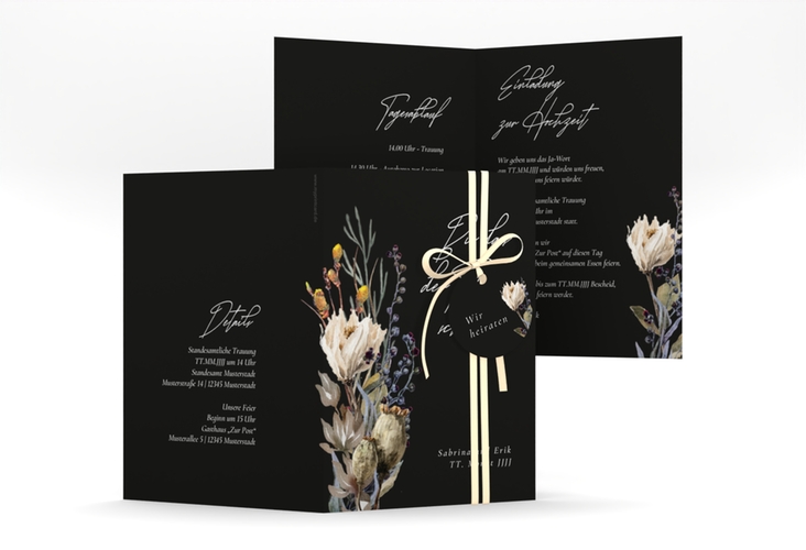 Einladungskarte Hochzeit Darkflower A6 Klappkarte hoch schwarz