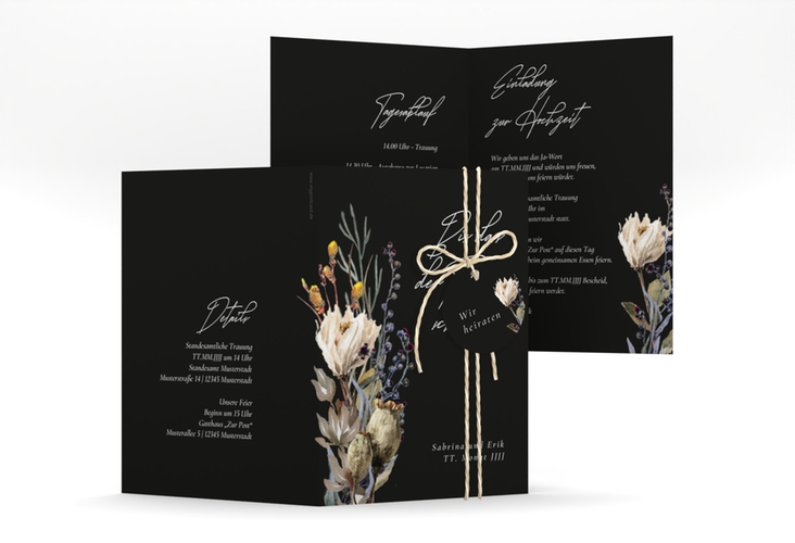 Einladungskarte Hochzeit Darkflower A6 Klappkarte hoch schwarz
