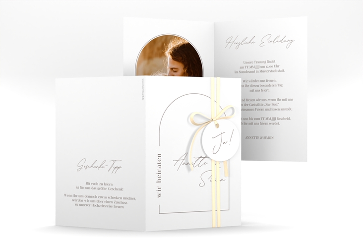 Einladungskarte Hochzeit Rundung A6 Klappkarte hoch weiss