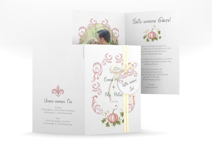 Einladungskarte Hochzeit Märchenhaft A6 Klappkarte hoch rosa hochglanz