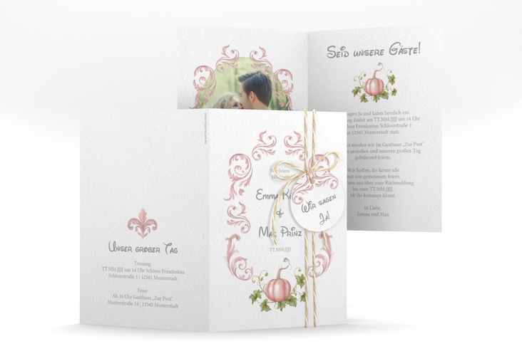 Einladungskarte Hochzeit Märchenhaft A6 Klappkarte hoch rosa hochglanz