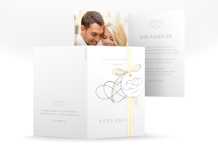 Einladungskarte Hochzeit Infinity A6 Klappkarte hoch grau