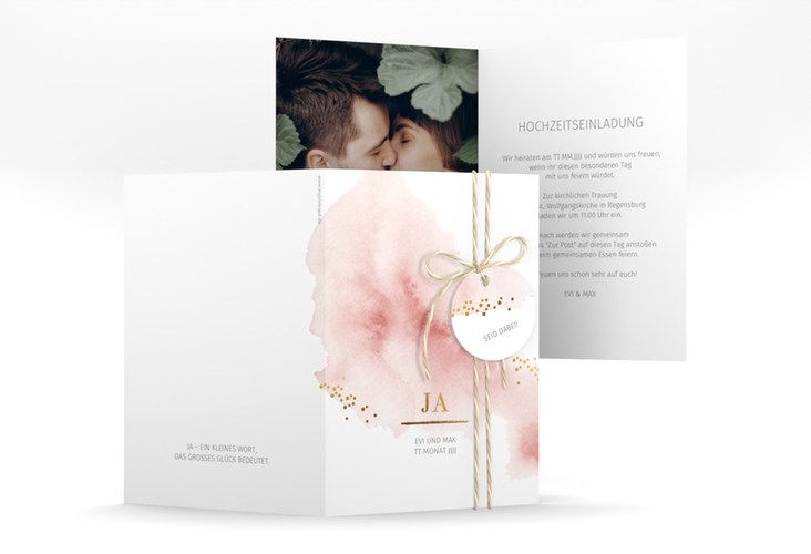 Einladungskarte Hochzeit Pastell A6 Klappkarte hoch rosa