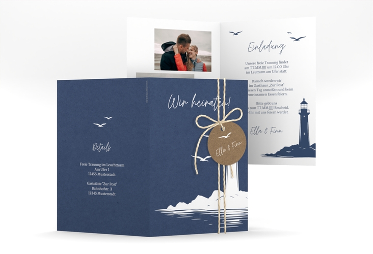 Einladungskarte Hochzeit Leuchtturm A6 Klappkarte hoch
