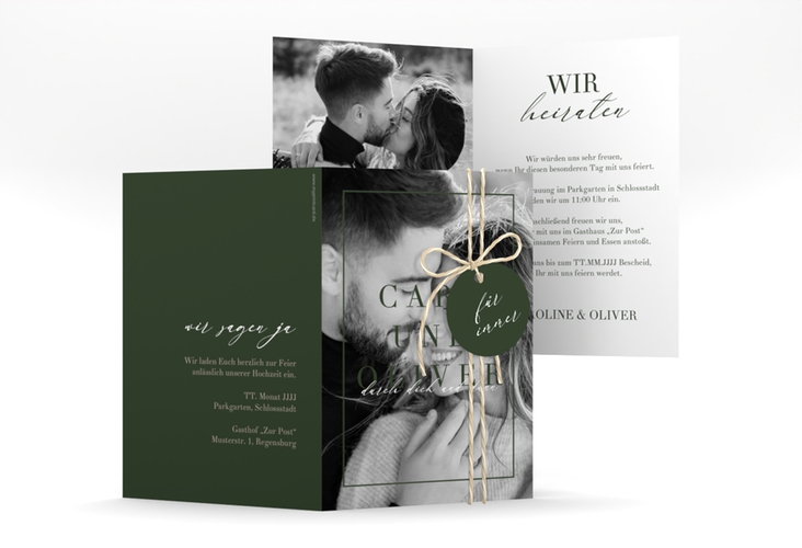 Einladungskarte Hochzeit Moment A6 Klappkarte hoch gruen hochglanz