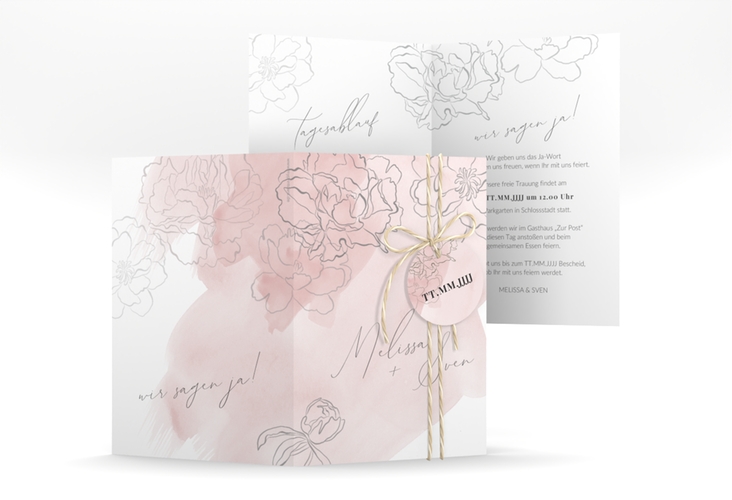 Einladungskarte Hochzeit Pfingstrosen A6 Klappkarte hoch rosa hochglanz
