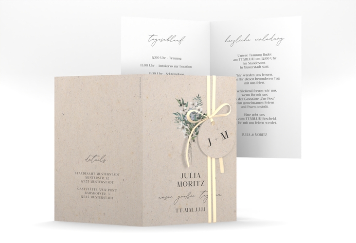 Einladungskarte Hochzeit Sträußchen A6 Klappkarte hoch hochglanz mit kleinem Blumenbouquet im Nostalgie-Design