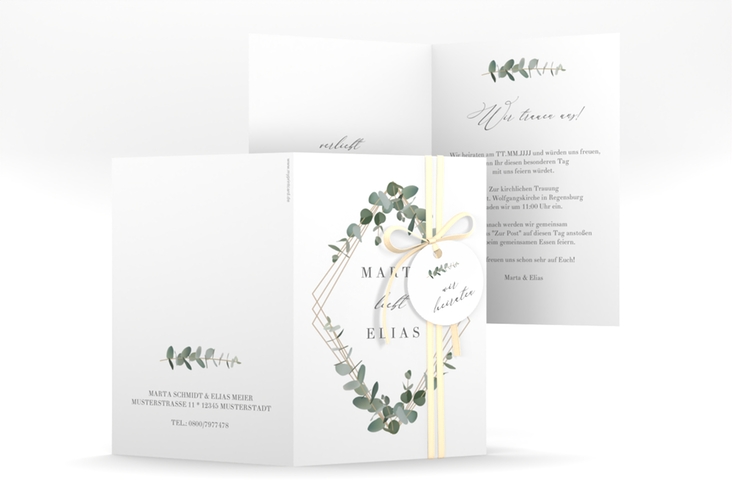 Einladungskarte Hochzeit Eukalyptus A6 Klappkarte hoch
