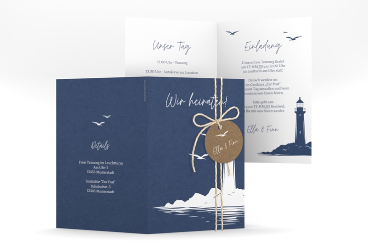 Einladungskarte Hochzeit Leuchtturm A6 Klappkarte hoch