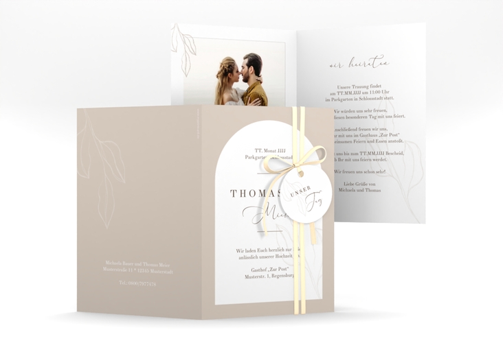 Einladungskarte Hochzeit Arched A6 Klappkarte hoch beige