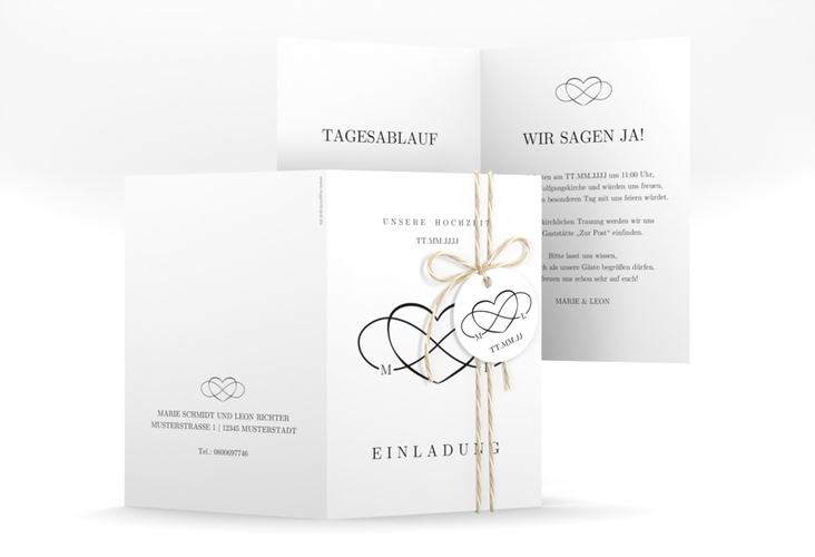 Einladungskarte Hochzeit Infinity A6 Klappkarte hoch schwarz hochglanz