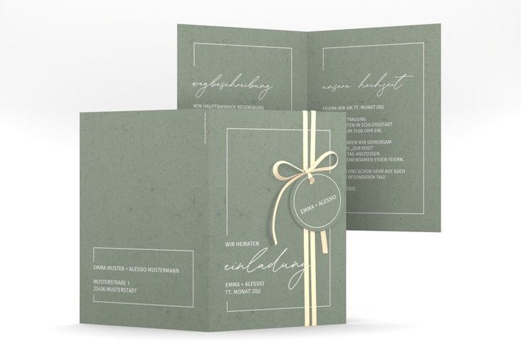 Einladungskarte Hochzeit Simple Line A6 Klappkarte hoch gruen