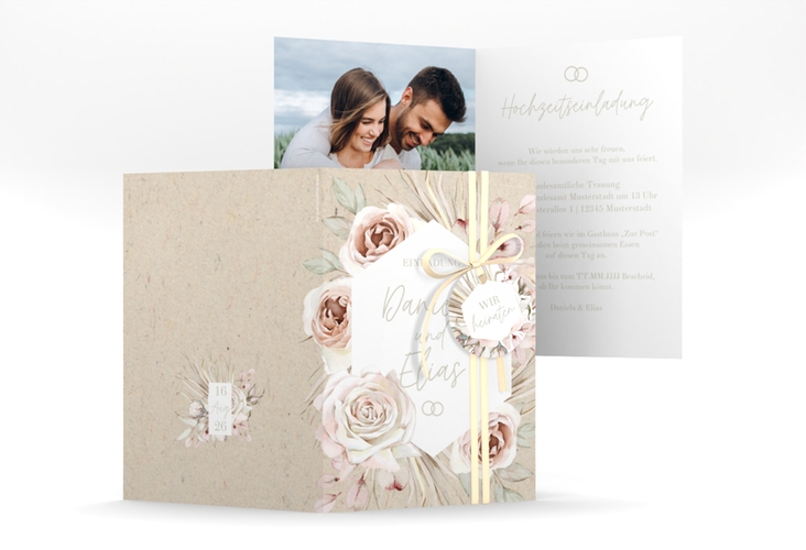 Einladungskarte Hochzeit Bohorose A6 Klappkarte hoch