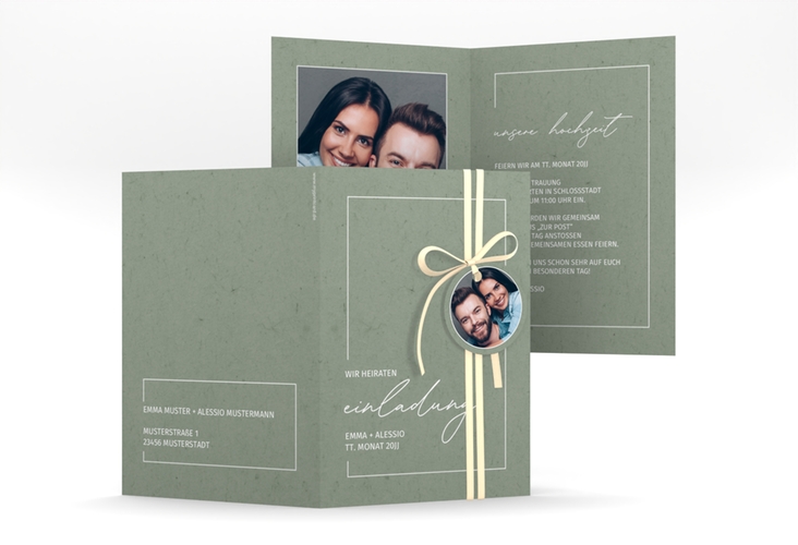 Einladungskarte Hochzeit Simple Line A6 Klappkarte hoch gruen