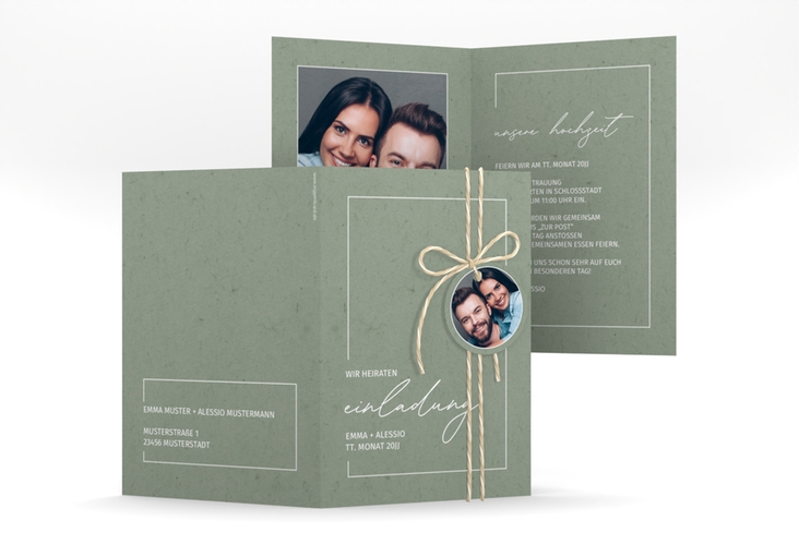 Einladungskarte Hochzeit Simple Line A6 Klappkarte hoch gruen